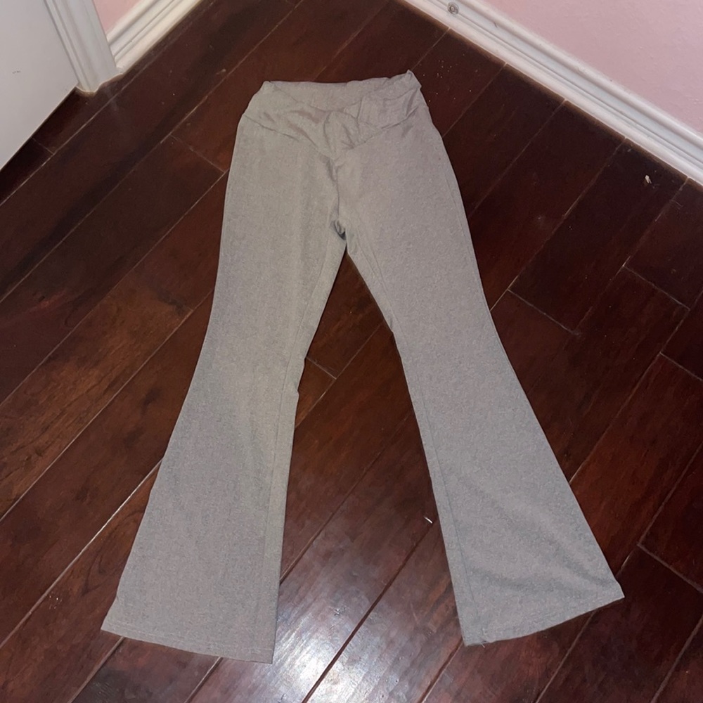 Shein grey flared leggings waist cinching
